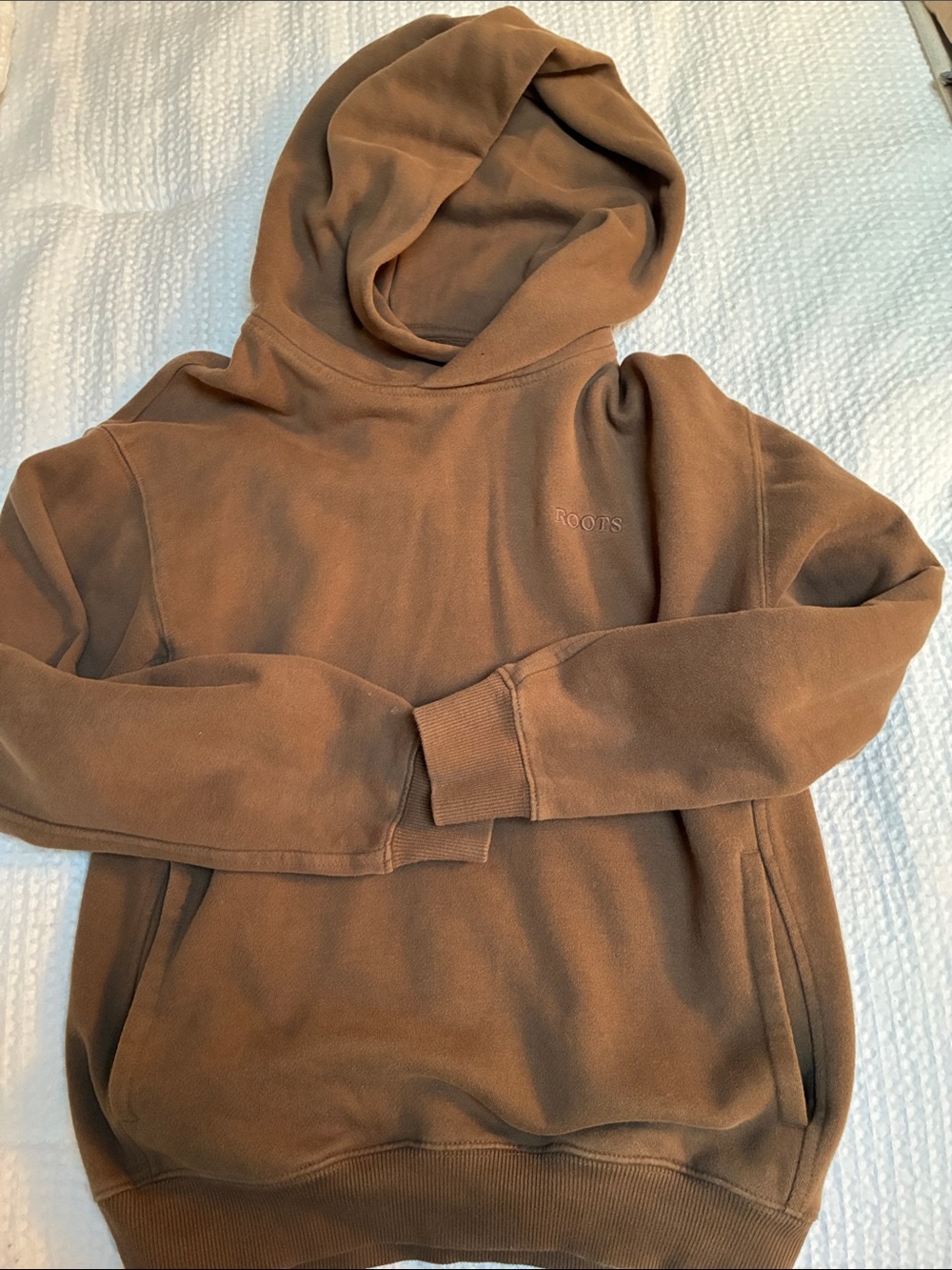 Roots Men's Chest-Embossed Brown Hoodie